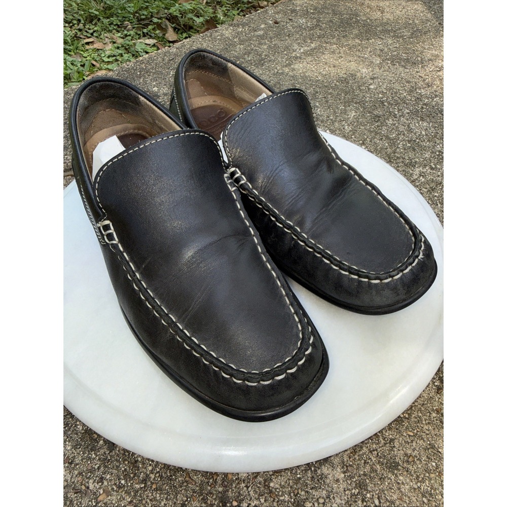 Ecco Men's Leather Loafers Walking Shoes Arch Support Black 42 US 8-81/2 WORN IN